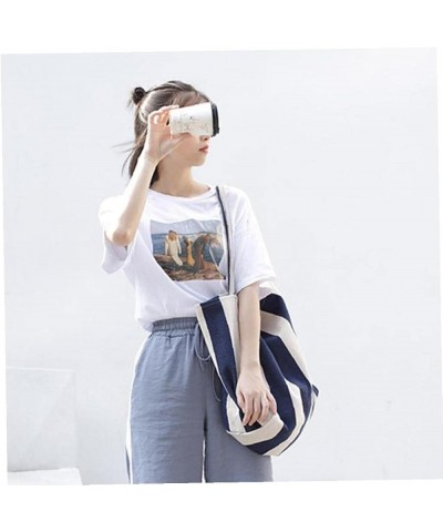 1pc Women's Retro Handbag Net Wide Stripe Canvas Bag Leisure Literature Large Capacity Single Shoulder Bag Blue Stripe 21*39*...