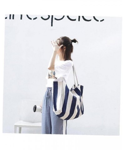 1pc Women's Retro Handbag Net Wide Stripe Canvas Bag Leisure Literature Large Capacity Single Shoulder Bag Blue Stripe 21*39*...