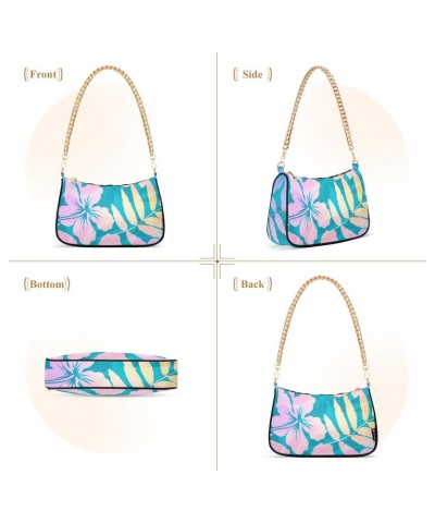 Women Small Shoulder Bag Turquoise-blue-pink-flowers-leaves Girl Classic Purse Tote HandBag $23.53 Totes