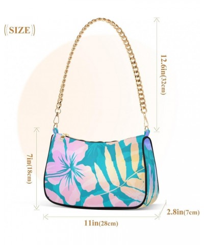 Women Small Shoulder Bag Turquoise-blue-pink-flowers-leaves Girl Classic Purse Tote HandBag $23.53 Totes