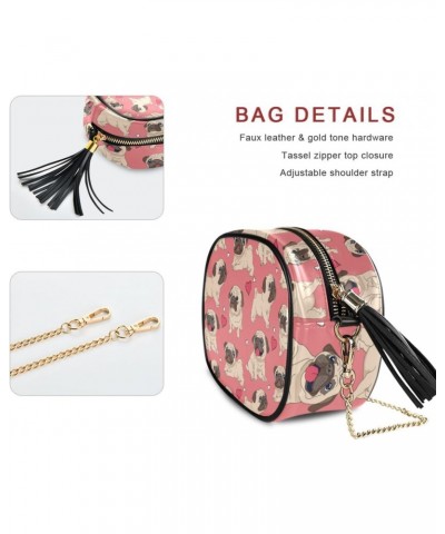 Small Crossbody Bag Valentine Pug Dog Heart Womens Shoulder Chain Bag PU Leather Small Purse With Tassel $10.32 Shoulder Bags