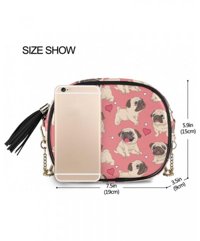 Small Crossbody Bag Valentine Pug Dog Heart Womens Shoulder Chain Bag PU Leather Small Purse With Tassel $10.32 Shoulder Bags