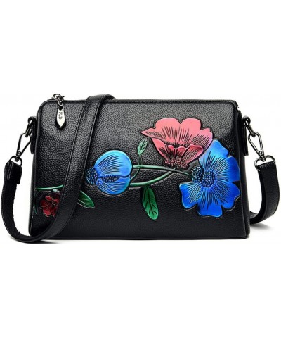 Floral Crossbody Bags for Women Vintage Shoulder Bag Hobo Handbags Soft Leather Purse Satchel Zipper Pocket Wallet Red&blue $...