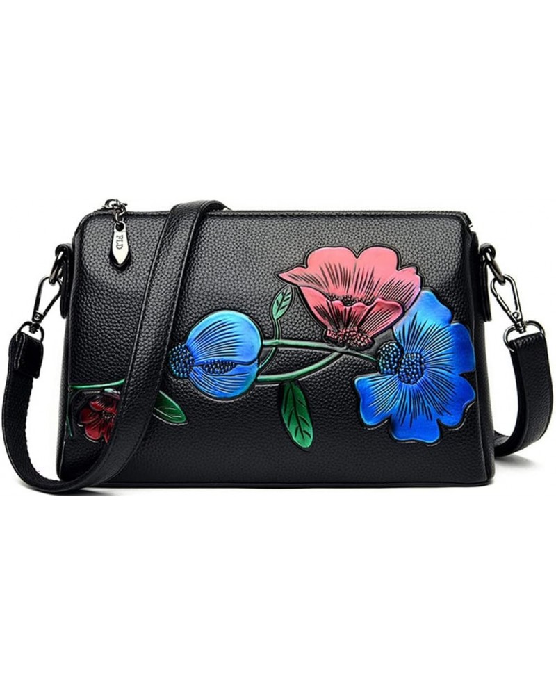 Floral Crossbody Bags for Women Vintage Shoulder Bag Hobo Handbags Soft Leather Purse Satchel Zipper Pocket Wallet Red&blue $...