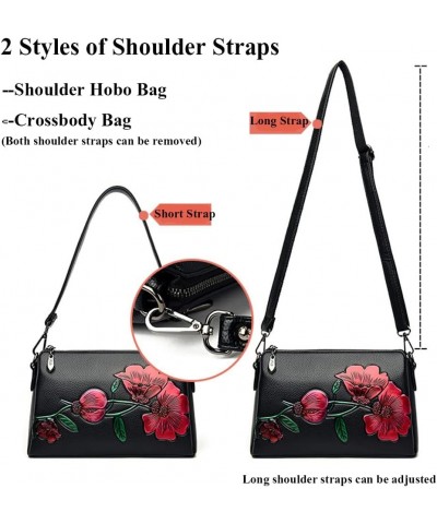 Floral Crossbody Bags for Women Vintage Shoulder Bag Hobo Handbags Soft Leather Purse Satchel Zipper Pocket Wallet Red&blue $...