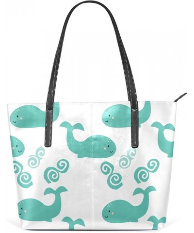 Handbags for Women Tote Bags with 11.08"(L) x 3.54"(W) x 11.02"(W) - Blue Pink Whales Green Whale $17.19 Totes