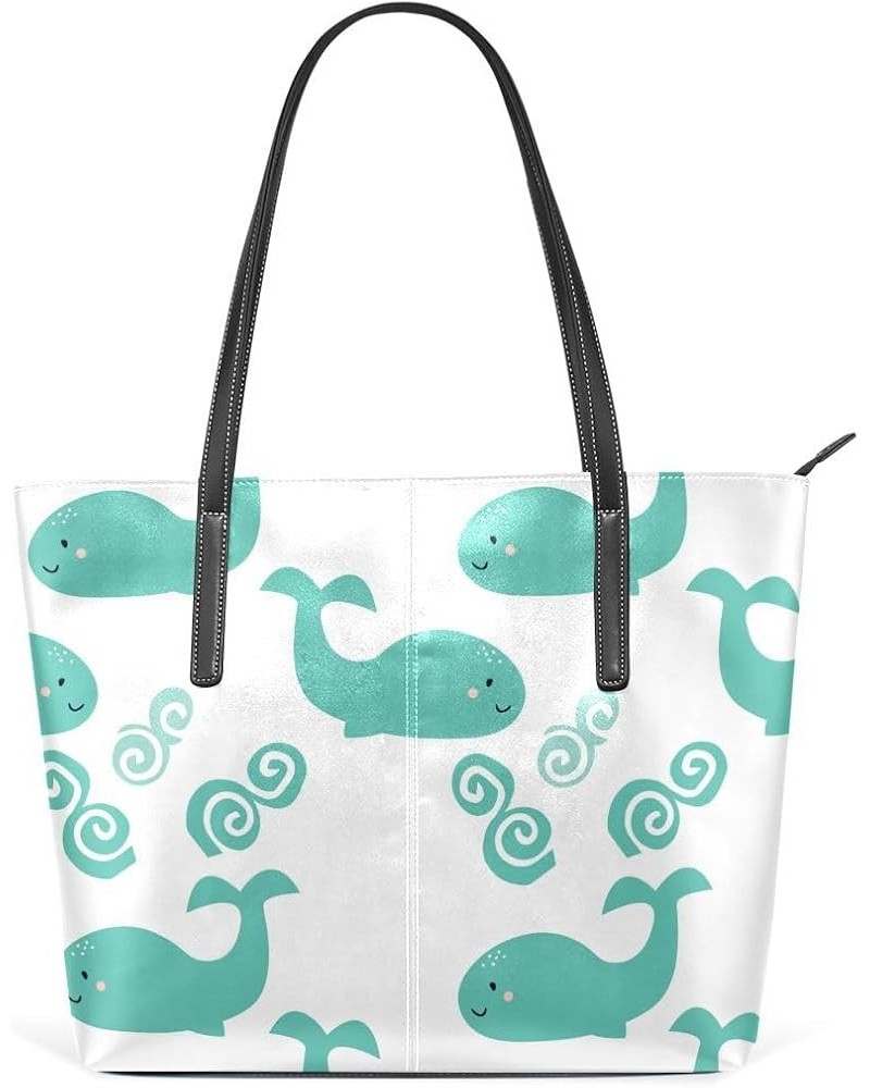 Handbags for Women Tote Bags with 11.08"(L) x 3.54"(W) x 11.02"(W) - Blue Pink Whales Green Whale $17.19 Totes