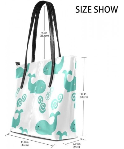 Handbags for Women Tote Bags with 11.08"(L) x 3.54"(W) x 11.02"(W) - Blue Pink Whales Green Whale $17.19 Totes