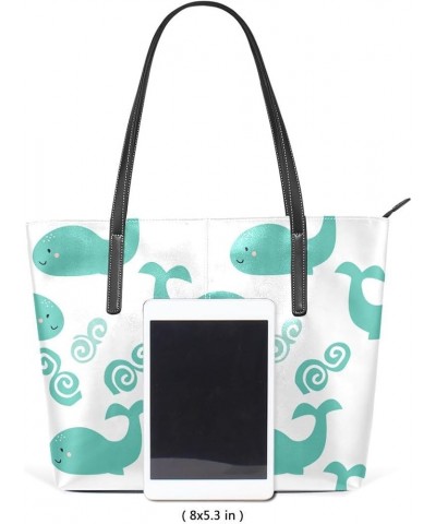 Handbags for Women Tote Bags with 11.08"(L) x 3.54"(W) x 11.02"(W) - Blue Pink Whales Green Whale $17.19 Totes