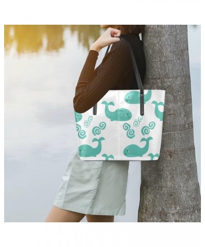 Handbags for Women Tote Bags with 11.08"(L) x 3.54"(W) x 11.02"(W) - Blue Pink Whales Green Whale $17.19 Totes