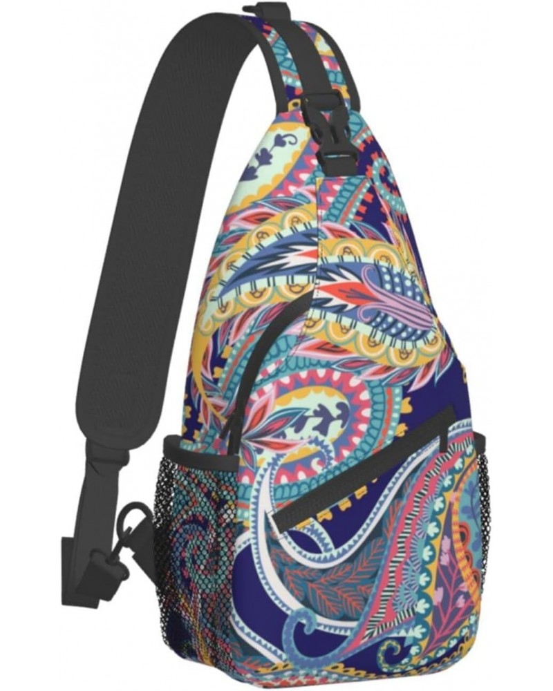 Floral Ornament Paisley Print Sling Backpack Crossbody Shoulder Bag Travel Hiking Daypack for Women Men $13.33 Crossbody Bags