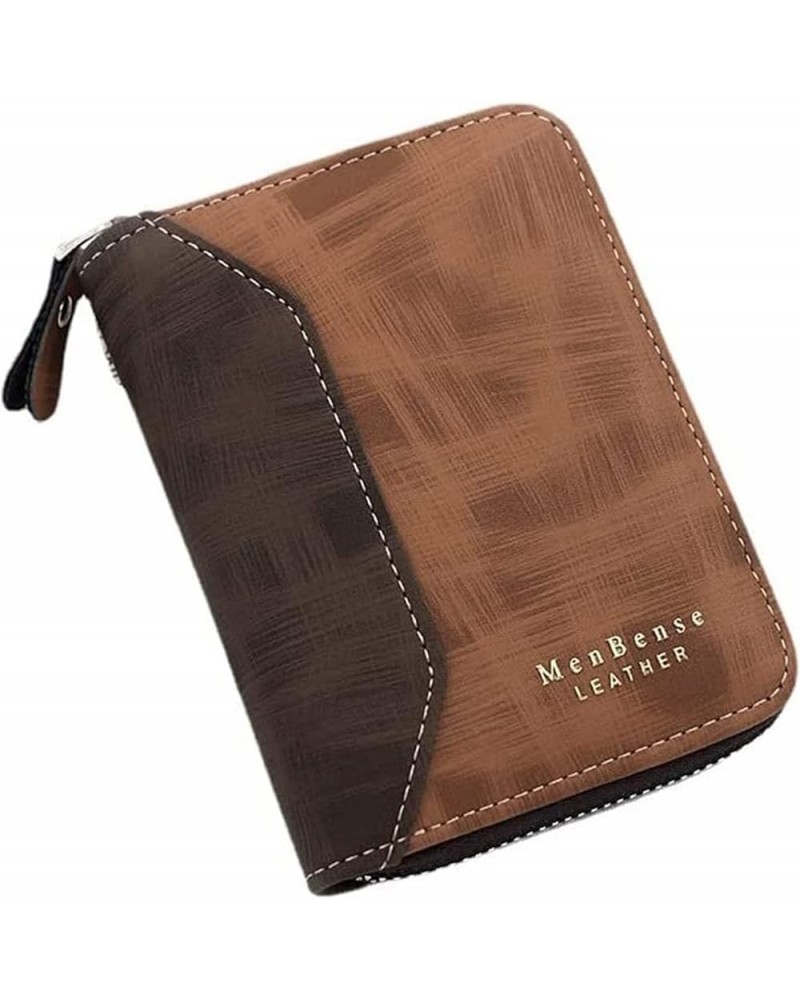 Men's Wallet Solid Color Short Clutch Coin Purse Draw Card Zipper Bag (Color : C) A $30.46 Wallets