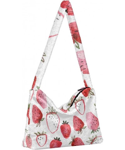 Fruit Women Boho Handbag Watercolor Strawberry Pink Sweet Underarm Bag Tote Bag Shoulder Bag Crossbody Bag Fluffy Cell Phone ...