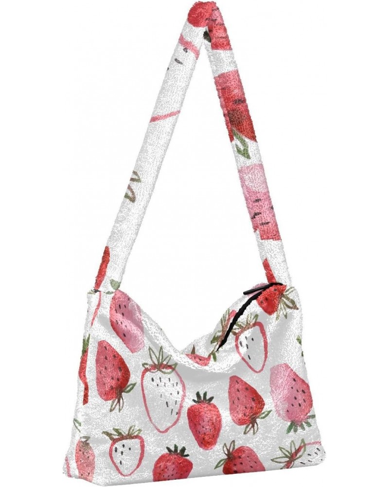 Fruit Women Boho Handbag Watercolor Strawberry Pink Sweet Underarm Bag Tote Bag Shoulder Bag Crossbody Bag Fluffy Cell Phone ...