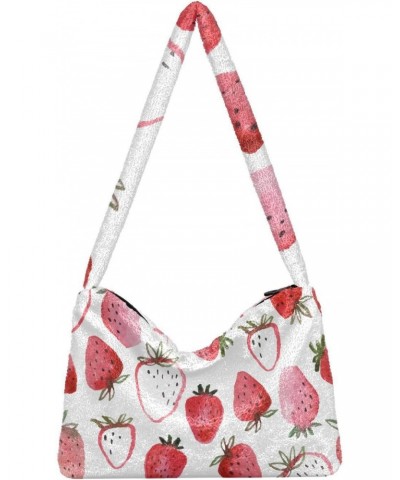 Fruit Women Boho Handbag Watercolor Strawberry Pink Sweet Underarm Bag Tote Bag Shoulder Bag Crossbody Bag Fluffy Cell Phone ...