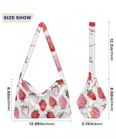 Fruit Women Boho Handbag Watercolor Strawberry Pink Sweet Underarm Bag Tote Bag Shoulder Bag Crossbody Bag Fluffy Cell Phone ...