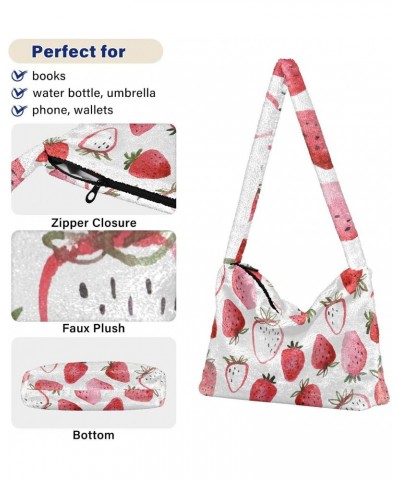 Fruit Women Boho Handbag Watercolor Strawberry Pink Sweet Underarm Bag Tote Bag Shoulder Bag Crossbody Bag Fluffy Cell Phone ...