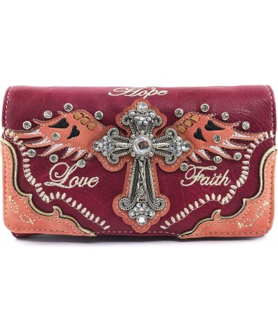 Women's Concealed Carry Angel Wings Cross Faith Hope Love Western Handbag Tote Purse Coral Red Wallet Only $35.11 Totes