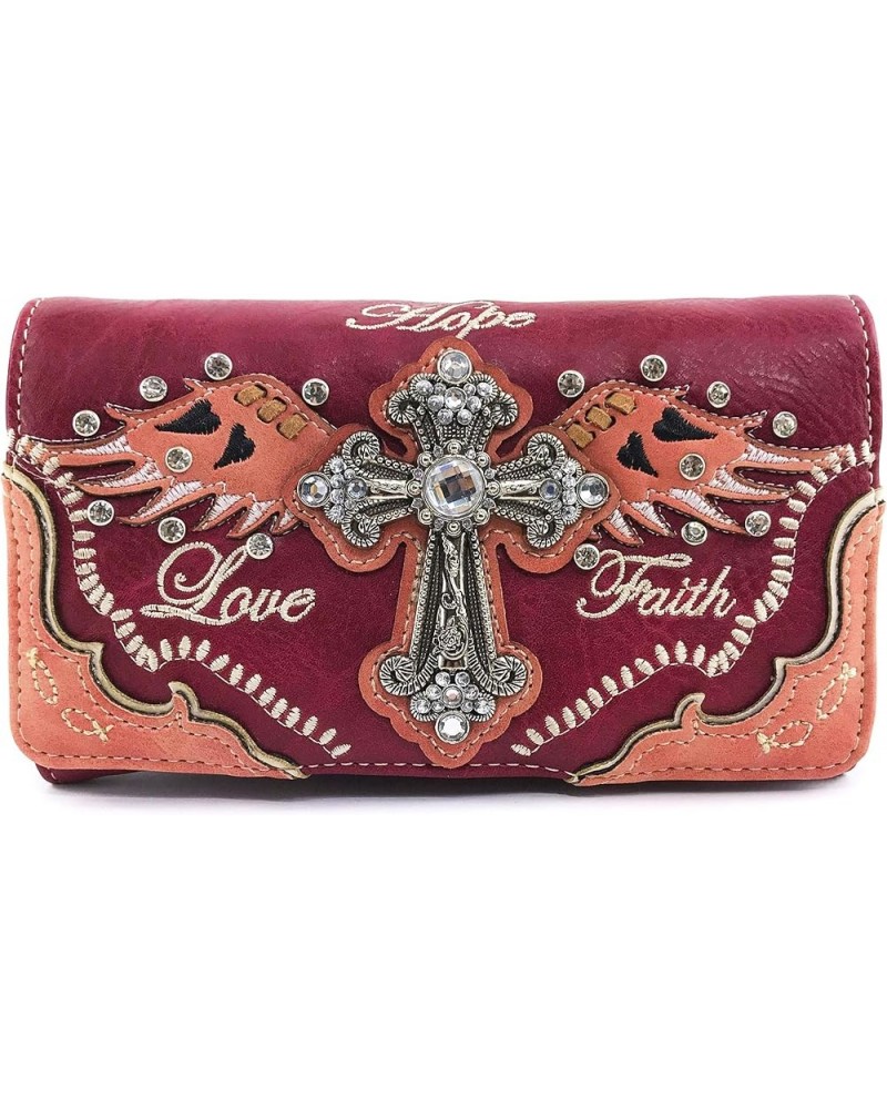 Women's Concealed Carry Angel Wings Cross Faith Hope Love Western Handbag Tote Purse Coral Red Wallet Only $35.11 Totes