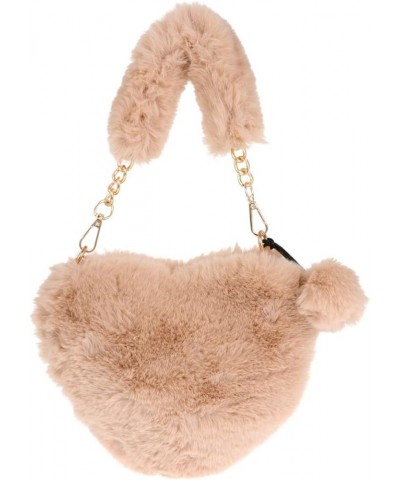 1Pc heart shaped bag fuzzy handbag womens gifts plush heart bag pink fuzzy purse womens handbags tote Khaki $8.90 Evening Bags