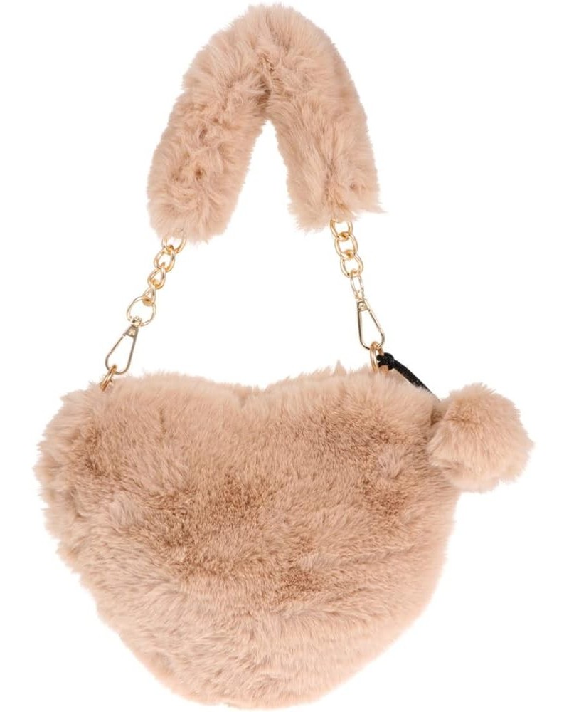 1Pc heart shaped bag fuzzy handbag womens gifts plush heart bag pink fuzzy purse womens handbags tote Khaki $8.90 Evening Bags