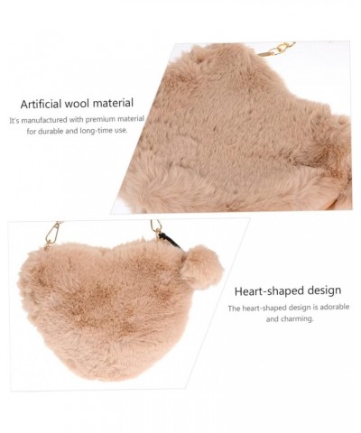 1Pc heart shaped bag fuzzy handbag womens gifts plush heart bag pink fuzzy purse womens handbags tote Khaki $8.90 Evening Bags