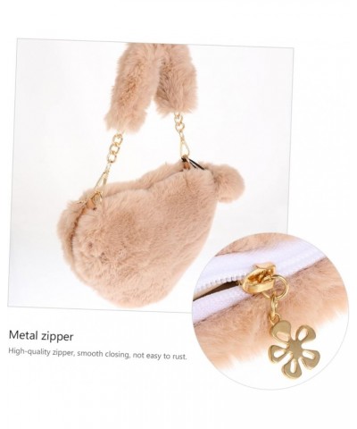 1Pc heart shaped bag fuzzy handbag womens gifts plush heart bag pink fuzzy purse womens handbags tote Khaki $8.90 Evening Bags