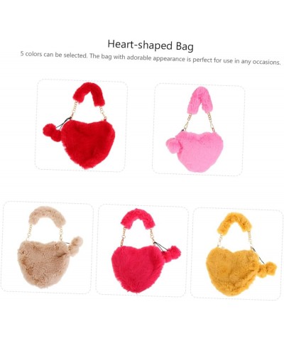 1Pc heart shaped bag fuzzy handbag womens gifts plush heart bag pink fuzzy purse womens handbags tote Khaki $8.90 Evening Bags