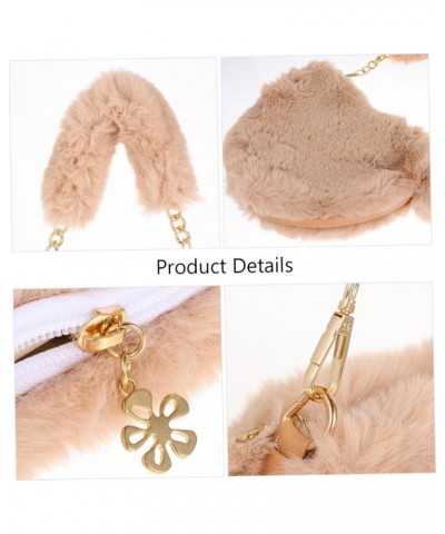 1Pc heart shaped bag fuzzy handbag womens gifts plush heart bag pink fuzzy purse womens handbags tote Khaki $8.90 Evening Bags