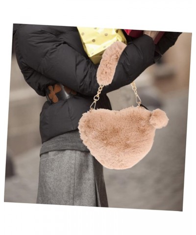 1Pc heart shaped bag fuzzy handbag womens gifts plush heart bag pink fuzzy purse womens handbags tote Khaki $8.90 Evening Bags