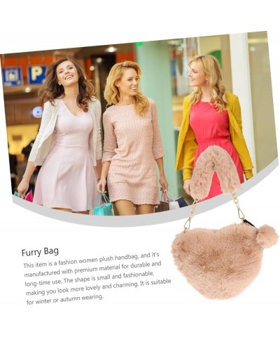 1Pc heart shaped bag fuzzy handbag womens gifts plush heart bag pink fuzzy purse womens handbags tote Khaki $8.90 Evening Bags