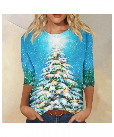 Women's Casual Long Sleeve Crew Neck Cute Shirts Reindeer Graphic T-Shirt Shirts Casual Loose Patchwork Sweatshirts 4-cyan $8...