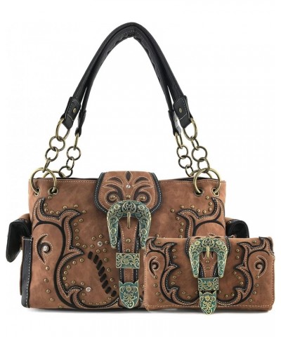 Patina Girl Western Bronze Floral Buckle Conceal Carry Handbag Purse Tote and Strap Wallet Brown Handbag and Wallet $26.65 Totes