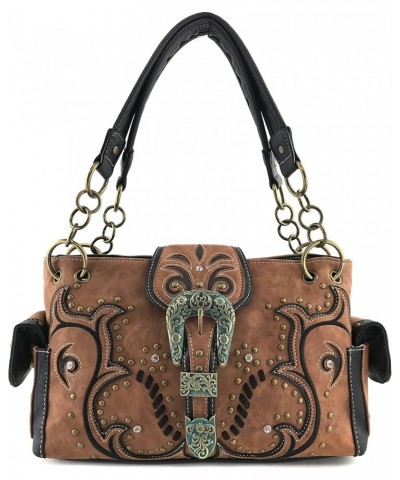 Patina Girl Western Bronze Floral Buckle Conceal Carry Handbag Purse Tote and Strap Wallet Brown Handbag and Wallet $26.65 Totes