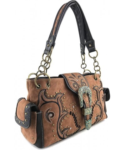 Patina Girl Western Bronze Floral Buckle Conceal Carry Handbag Purse Tote and Strap Wallet Brown Handbag and Wallet $26.65 Totes