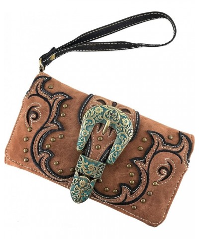 Patina Girl Western Bronze Floral Buckle Conceal Carry Handbag Purse Tote and Strap Wallet Brown Handbag and Wallet $26.65 Totes