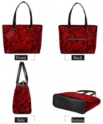 Red Rose Valentines Day Tote Bag Women Shoulder Handbags PU Leather Everyday Bag with External Pocket Large Capacity Aestheti...