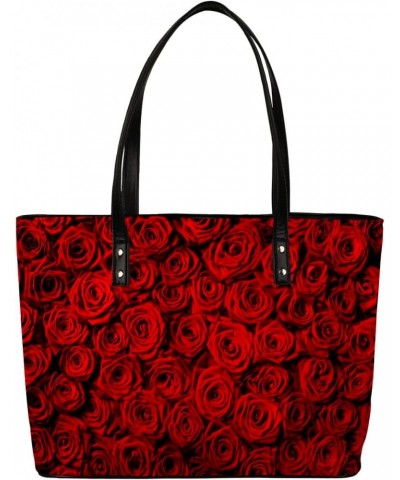 Red Rose Valentines Day Tote Bag Women Shoulder Handbags PU Leather Everyday Bag with External Pocket Large Capacity Aestheti...