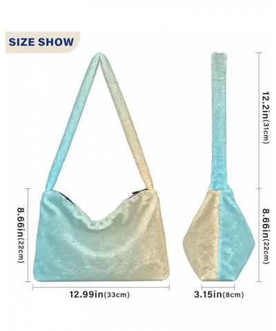 Gradient Color Plush Underarm Bag Women's Tote Handbags Fluffy Shoulder Bag Purse Lightweight School Tote Bag M-15 $12.75 Totes