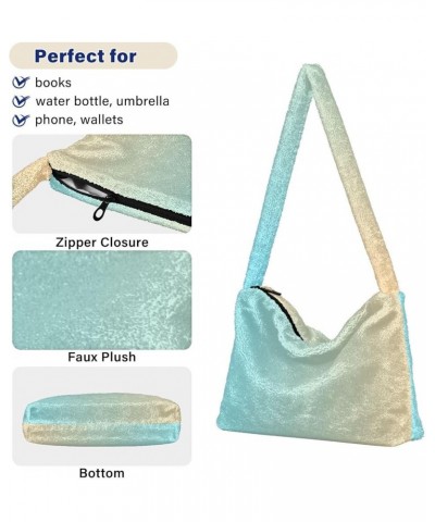 Gradient Color Plush Underarm Bag Women's Tote Handbags Fluffy Shoulder Bag Purse Lightweight School Tote Bag M-15 $12.75 Totes