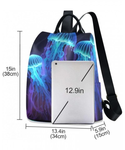 Women Fashion Backpack Bright Blue Jellyfish print, Anti Theft Casual Daypack Shoulder Bag Purse for Travel Work 15 inches $1...