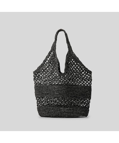 Casual Hollow Straw Women Shoulder Bags Paper Woven Lady Handbags Summer Beach Large Tote Bag Big Shopper Black $15.93 Totes