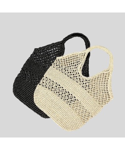 Casual Hollow Straw Women Shoulder Bags Paper Woven Lady Handbags Summer Beach Large Tote Bag Big Shopper Black $15.93 Totes