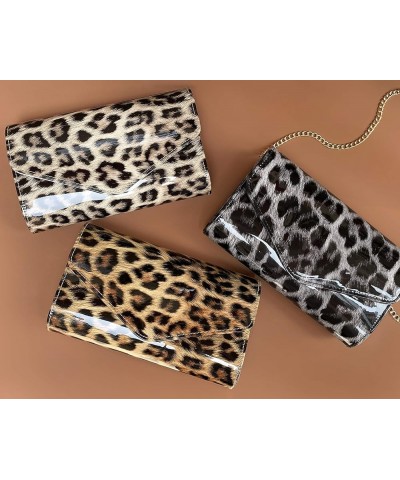 Leopard Evening Handbag Women Envelope Clutch Patent Leather Glossy Purse with Shoulder Chain Strap Brown Leopard $10.71 Even...