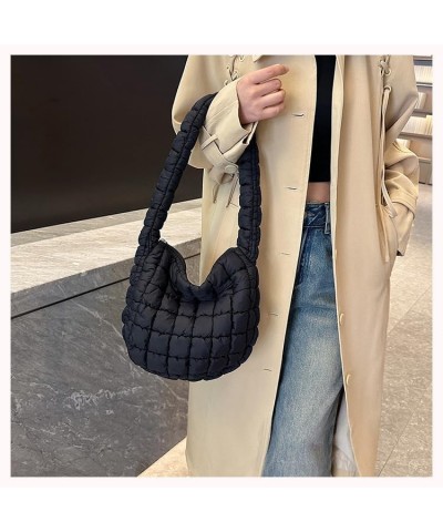 Quilted Puffer Tote Bags for Women Lightweight Quilted Padding Shoulder Bag Satchel Handbag Zip Puffer Bag Green S-black $11....