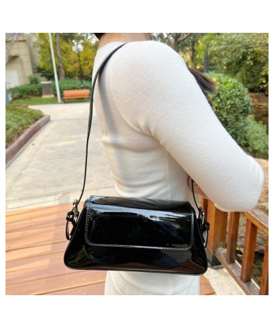 Y2k Silver Purse Hobo Bag Leather Underarm Shoulder Bag Metallic Handbag Small Tote Evening Clutch Crossbody for Women A-blac...