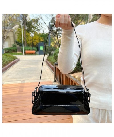 Y2k Silver Purse Hobo Bag Leather Underarm Shoulder Bag Metallic Handbag Small Tote Evening Clutch Crossbody for Women A-blac...