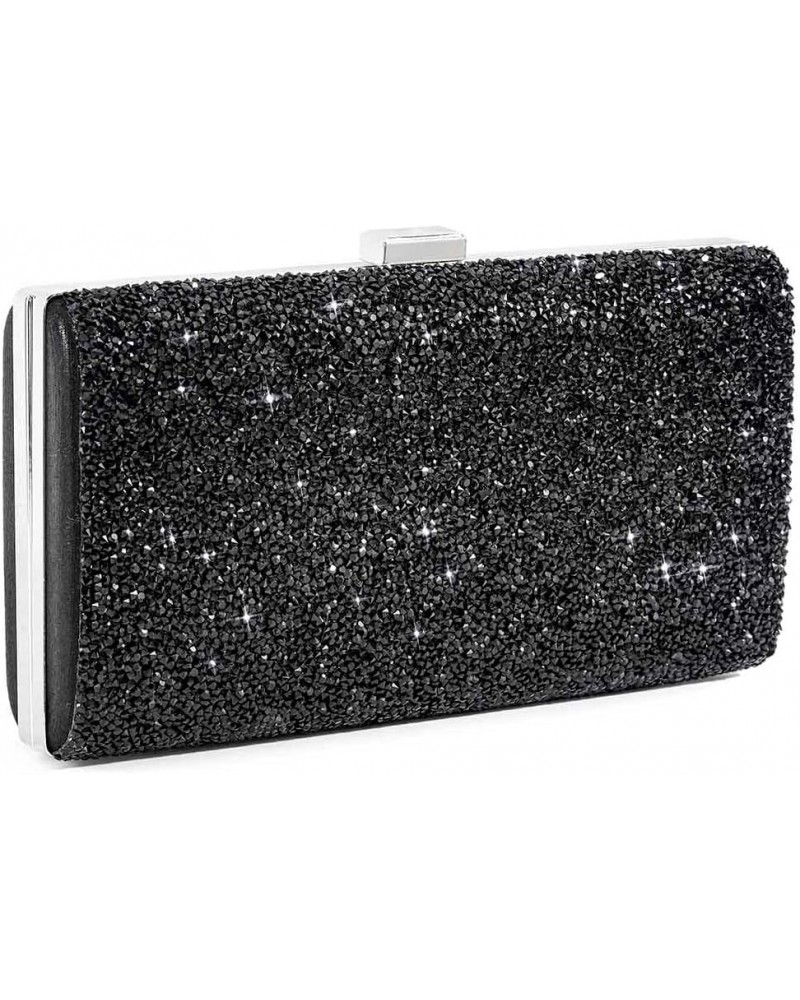 Glitter Evening Clutch Bag Rhinestone Handbag Crossbody Purse Wedding Party Bag for Women and Girls Single-sided Black Crysta...