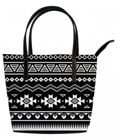 Vintage Black and White Boho Tribal Pattern Tote Bag for Women Leather Handbags Women's Crossbody Handbags Work Tote Bags for...