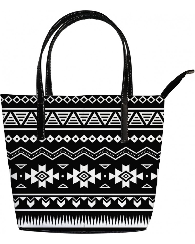 Vintage Black and White Boho Tribal Pattern Tote Bag for Women Leather Handbags Women's Crossbody Handbags Work Tote Bags for...